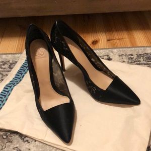 Tory Burch black lace and satin heels